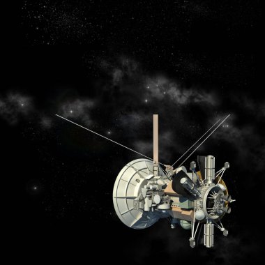 Cassini Huygens uydusuna benzeyen insansız uzay aracı, izolasyon yolu üç boyutlu resimde yer almaktadır..