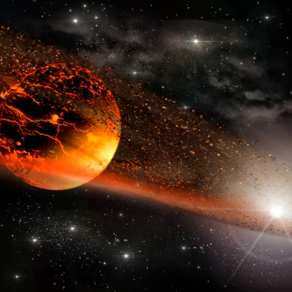 Rendered Exploding Planet Rings Forming Saturn Meteorite Field Science Fiction — Stock Photo, Image