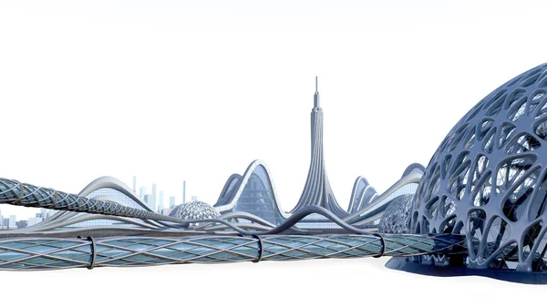 Illusztráció Futurisztikus Városi Építészet Elszigeteltségi Munkafolyamat Tartalmazza Sci Vagy Fantasy — Stock Fotó
