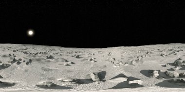 Moon surface, a landscape 360 HDRI spherical panorama for space exploration 3D illustration environments.