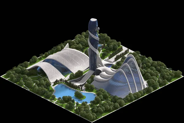 Landscaped Futuristic Architecture Illustration Tiled Game Rendered Dimetric Projection Degree — Photo