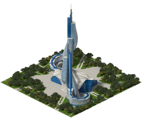 Arquitectura Futurista Ciudad Con Estructuras Orgánicas Para Juego Cuadriculado Azulejos — Foto de Stock