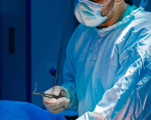 The surgeon holds the surgical needle and suture. Stok Foto Bebas Royalti