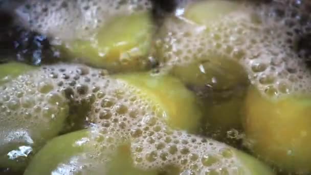Selective focus on potato tubers in boiling water. — Stock Video
