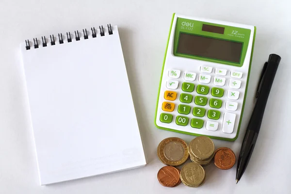 Kalkulačka notýsek a tužku. Stock Snímky
