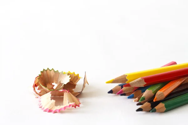 Multicolor crayon wiht shavings — Stock Photo, Image