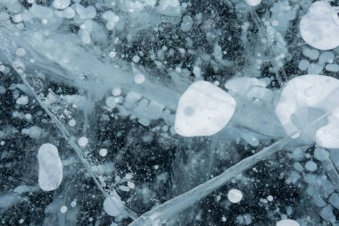 Kışın donuk bir gölde metan kabarcıkları