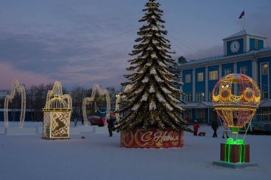 Noel ağacı kışın dışarıda durur.
