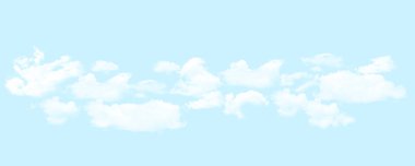 Beyaz arka planda mavi tüylü bulutlar. Temiz hava..