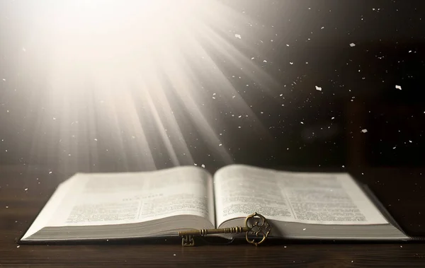 Ανοίξτε Βίβλο Ανοιχτό Βιβλίο Είναι Μαγικό Ανοιχτή Μαγική Σκόνη Φωτεινές — Φωτογραφία Αρχείου