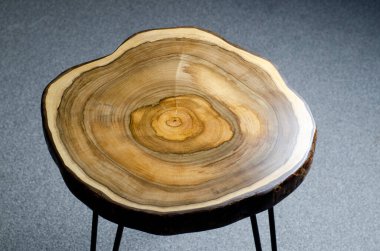 Masa. Tahta bir masanın parçası. Çatı katı mobilyası. Yüzeye çıkın. Dilimlenmiş tahta