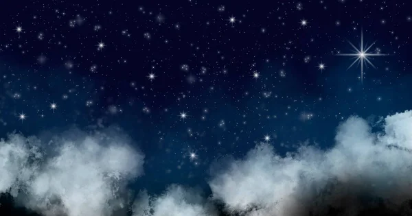 Estrella Sobre Pesebre Estrella Navidad Está Brillando Nubes Estrellas Feliz —  Fotos de Stock