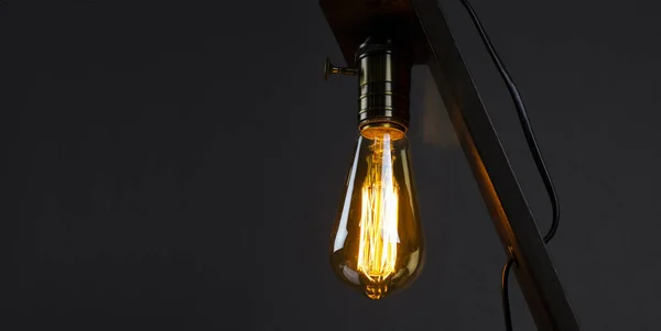 Bulb Edison Light Bulb Desk Lamp Dark Background Black — Stockfoto