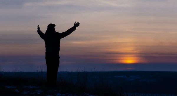 Prayer Repentance Man His Hands Raised Sky Pray God Worship — Fotografia de Stock