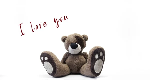 Teddybär Kuscheltier Ich Liebe Dich Valentinstag Einsamkeit Traurigkeit Auf Weißem — Stockfoto