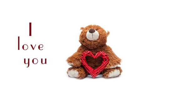 Teddybjörn Mjuk Leksak Jag Älskar Dig Rött Hjärta Älskling Alla — Stockfoto