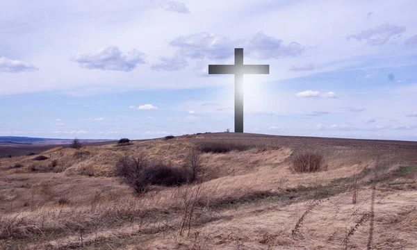 Cruz Jesús Crucifijo Contra Cielo Semana Santa Jesús Resucitado Amor — Foto de Stock