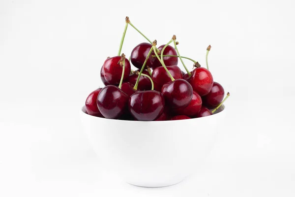 Sweet Cherry Cherries Bowl White Background — Stock fotografie