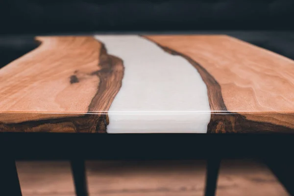 Asztal Epoxigyantával Folyóasztal Tervező Bútor — Stock Fotó