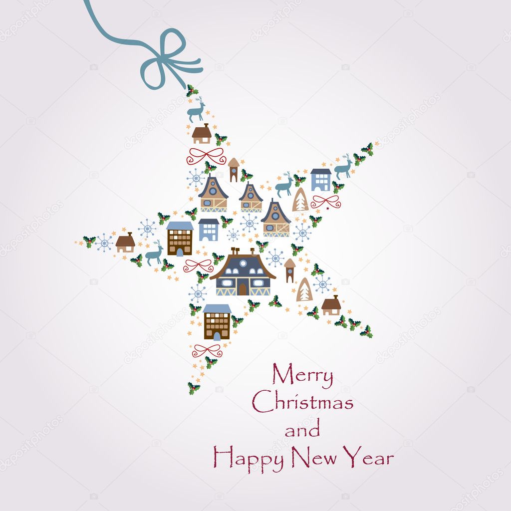 Christmas star illustration - postcard with a twinkling star