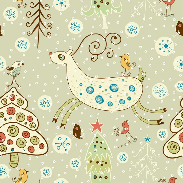 Jul card.vector illustration. skogen och rådjur — Stock vektor