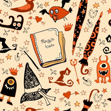 Halloween seamless background with the things witches clipart