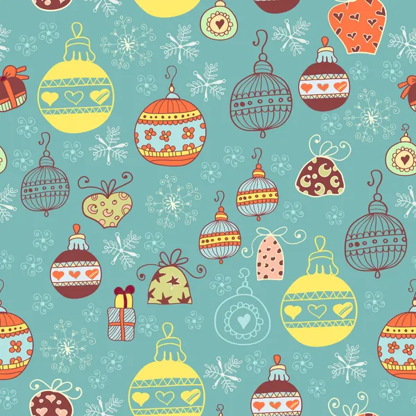 Design rétro motif sans couture de Noël avec des jouets de Noël — Image vectorielle