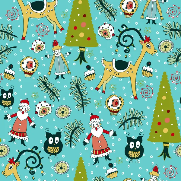 Noel elle çizilmiş doku ile sevimli Noel geyiği santa doodle — Stok Vektör