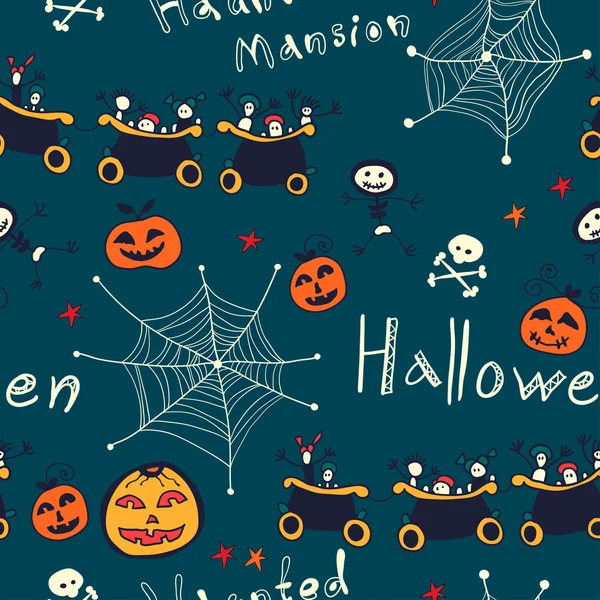 Halloween hand drawn seamless retro pattern — Stock Vector