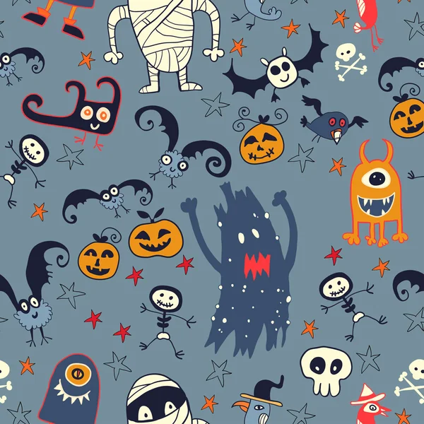 Halloween Dibujado a mano patrón retro sin costuras — Archivo Imágenes Vectoriales