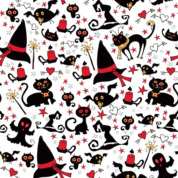 Halloween fondo sin costuras con las cosas brujas — Vector de stock