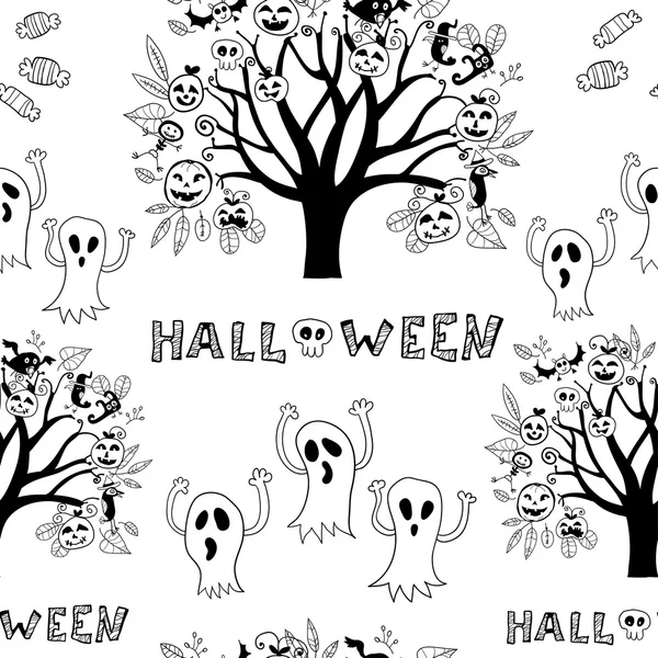 Halloween Seamless black and white. — Stock Vector