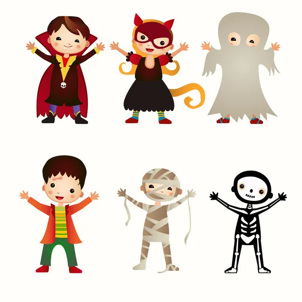 An illustration of kids in halloween costumes — Stock Vector