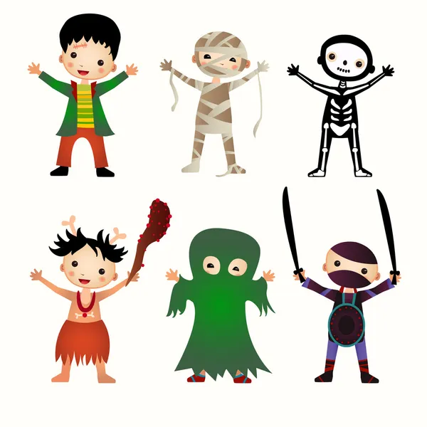 An illustration of kids in halloween costumes — Stock Vector