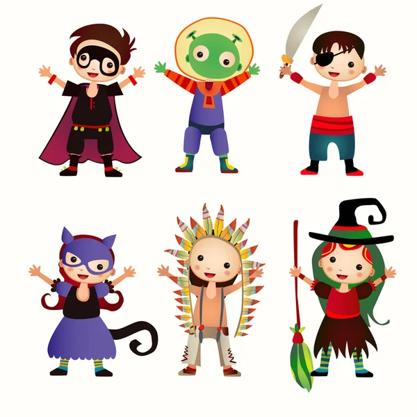 An illustration of kids in halloween costumes — Stock Vector