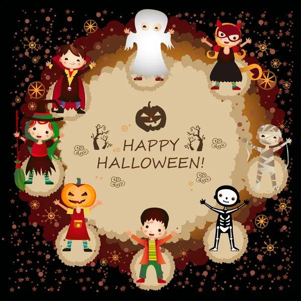 An illustration of kids in halloween costumes — Stock Vector