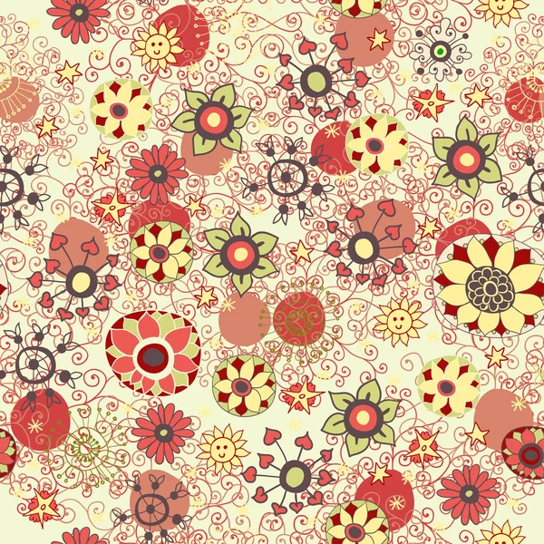 Sömlös floral bakgrund med blommor, — Stock vektor