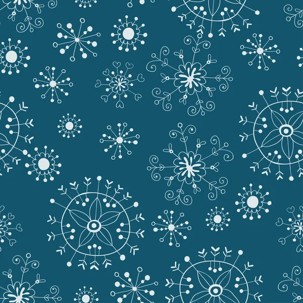 Ornamentado floco de neve sem costura fundo — Vetor de Stock