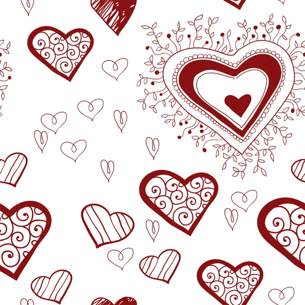 Beyaz zemin üzerinde Vintage dantelli kırmızı kalpler. El çizimi — Stok Vektör