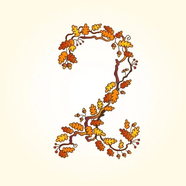 Autumn fall bright orange leaves number — Stock Vector