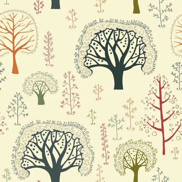 Patrón de árbol retro sin costuras con ilustración del bosque en vector — Vector de stock