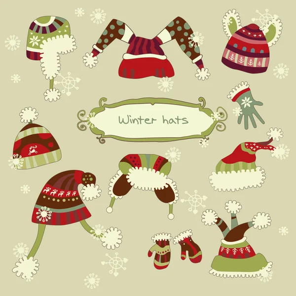 Sombreros y guantes de invierno — Archivo Imágenes Vectoriales