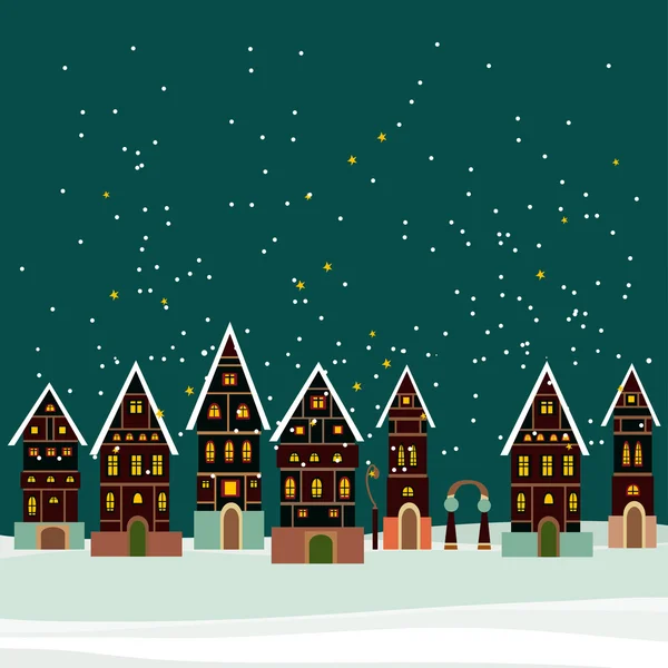 Tarjeta de Navidad con lindo pequeño pueblo — Vector de stock