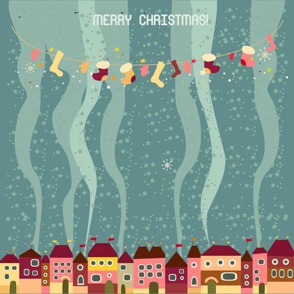 Christmas card with cute little town. seamless — Stock Vector