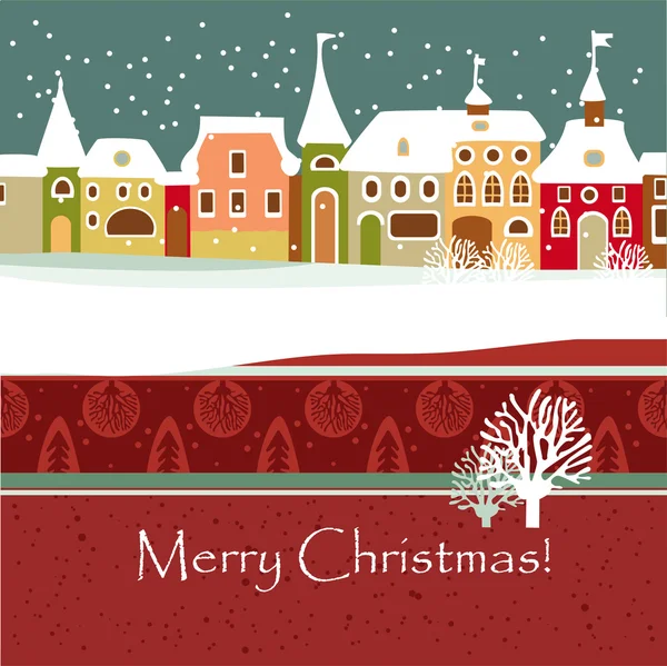 Christmas card with cute little town in winter — Stock Vector