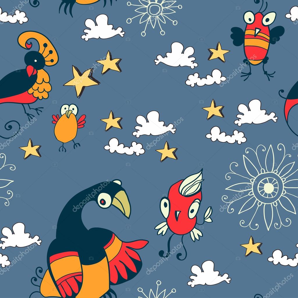 Seamless texture of the sky with hand-drawn cartoon birds Stock Vector Image by ©PictuLandra #30643869 Seamless texture of the sky with hand-drawn cartoon birds Stock Vector Image by ©PictuLandra #30643869