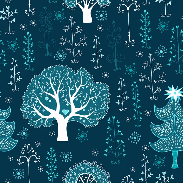 Mignon hiver forêt motif sans couture — Image vectorielle