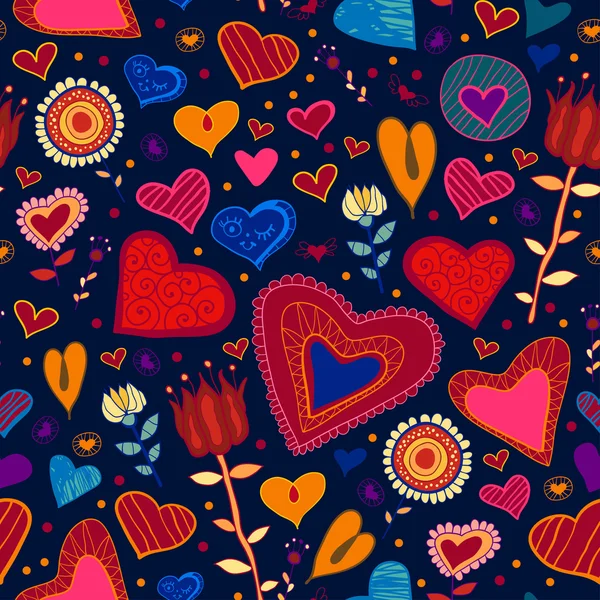 Sin fisuras. Flores con corazones dulces — Vector de stock