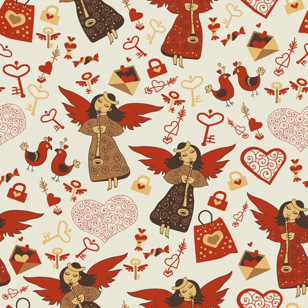 Papel pintado de San Valentín wiht ángeles lindos — Vector de stock