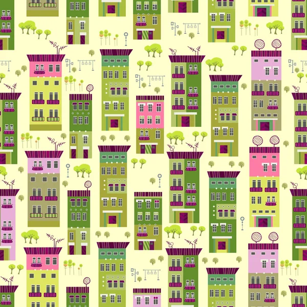 Doodle case di città senza soluzione di continuità sfondo — Vettoriale Stock